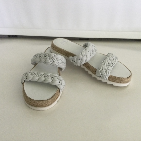 Marc Fisher LTD Jaimee Espadrille Slide Sandal In White Leather Size 7 M - Picture 1 of 11